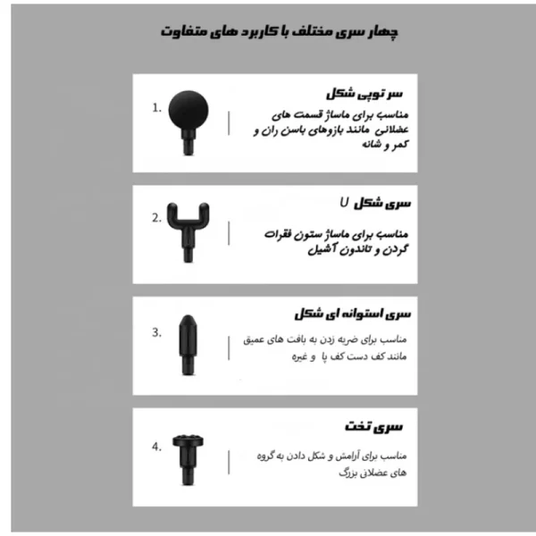 ماساژور تفنگی (گان) شارژی 4 سر - Image 3